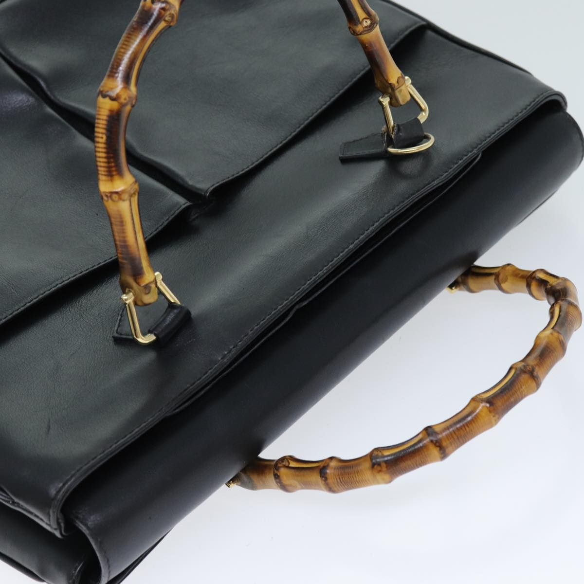 GUCCI Bamboo Hand Bag Leather 2way Black 002 123 0322 ep4124