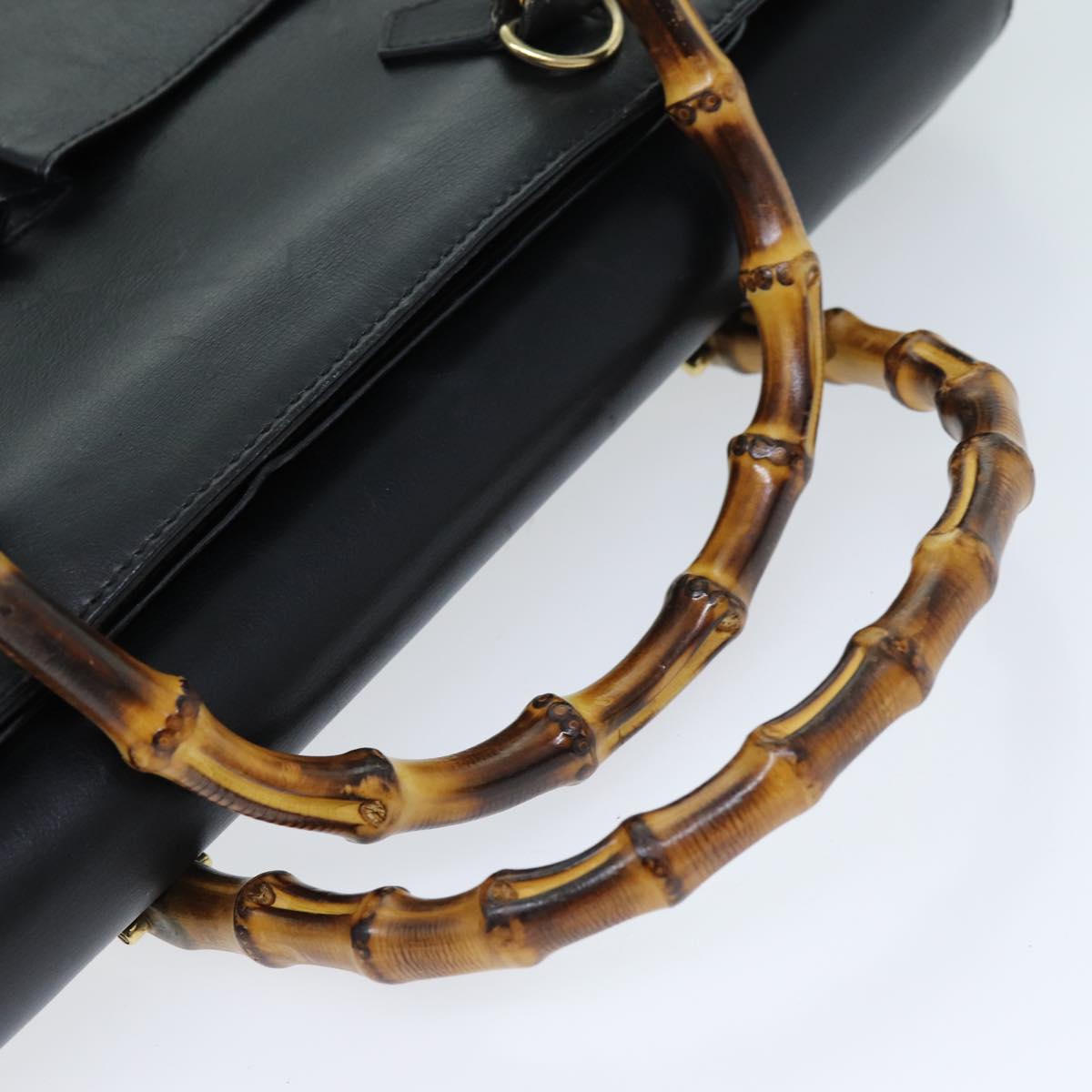 GUCCI Bamboo Hand Bag Leather 2way Black 002 123 0322 ep4124