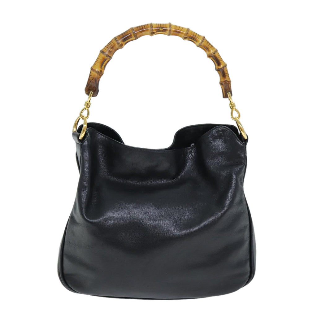 GUCCI Bamboo Hand Bag Leather 2way Black 001 1638 2615 ep4131