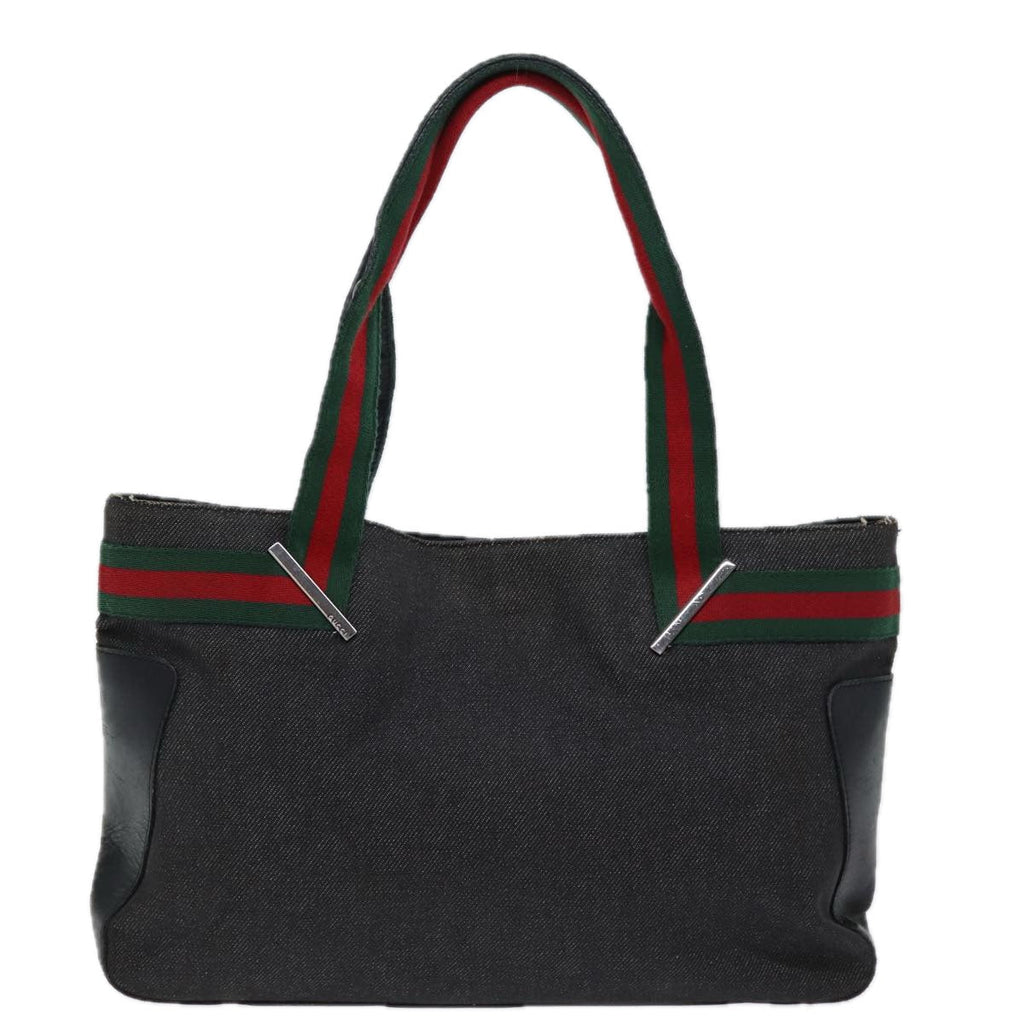 GUCCI Web Sherry Line Tote Bag Denim Black Red Green 73983 ep4159