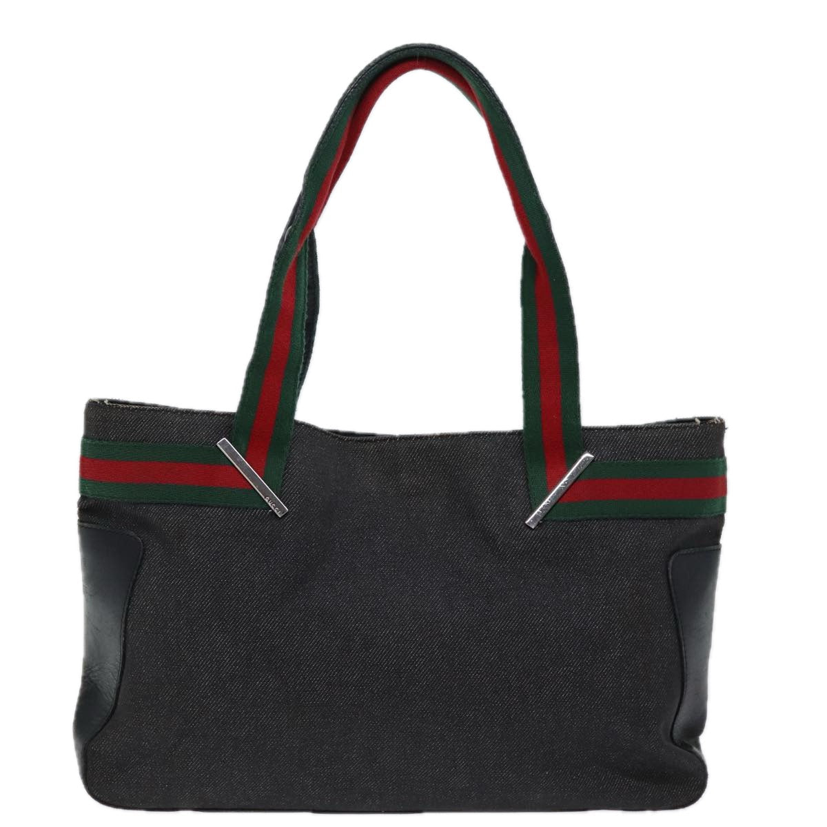 GUCCI Web Sherry Line Tote Bag Denim Black Red Green 73983 ep4159