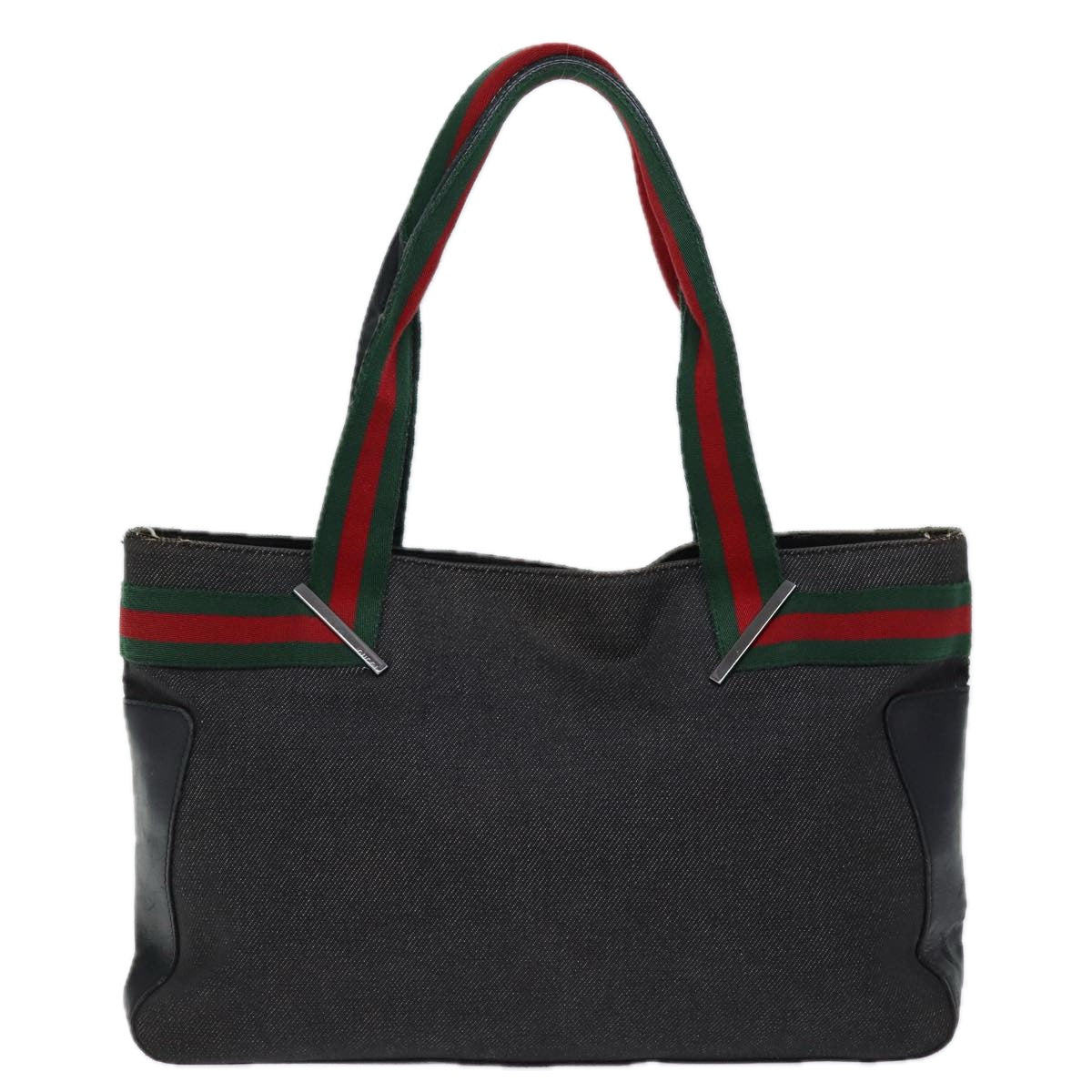 GUCCI Web Sherry Line Tote Bag Denim Black Red Green 73983 ep4159
