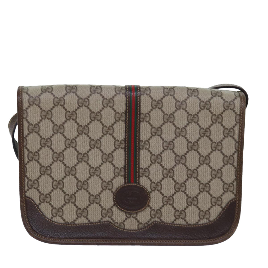 GUCCI GG Supreme Web Sherry Line Shoulder Bag PVC Leather Beige ep4229