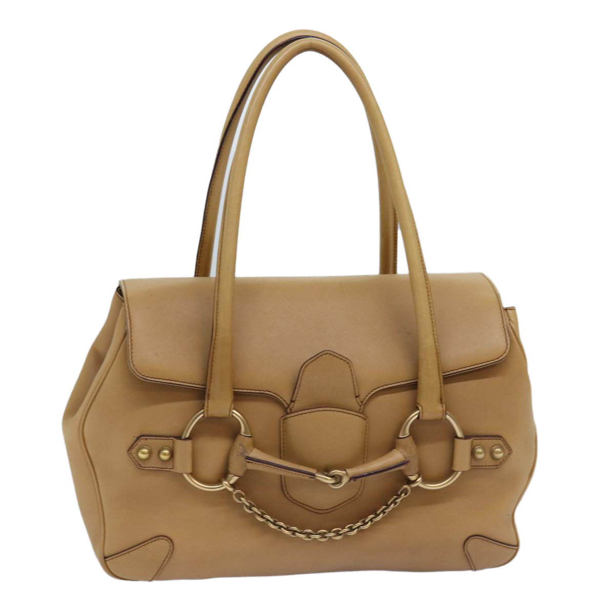 GUCCI Horsebit Shoulder Bag Leather Beige 120982 ep4250