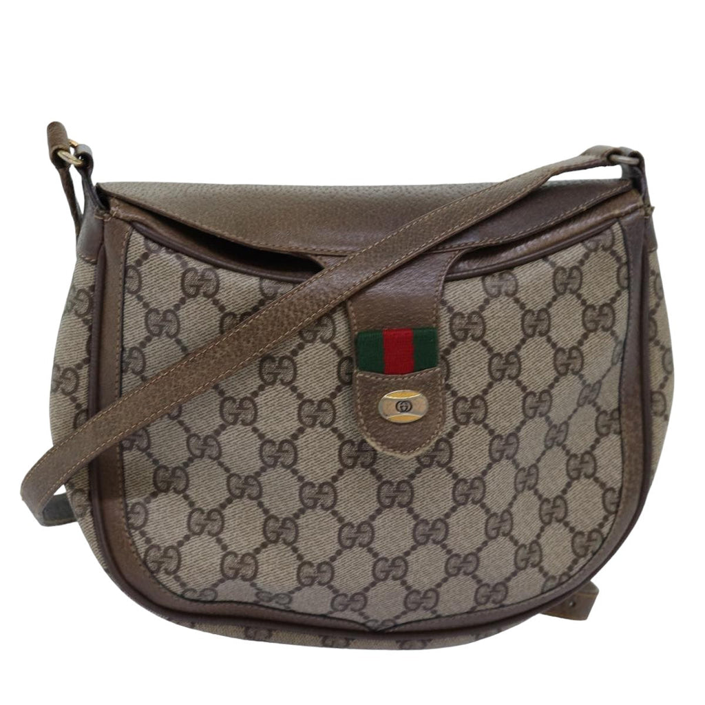 GUCCI GG Supreme Web Sherry Line Shoulder Bag PVC Leather Beige ep4259