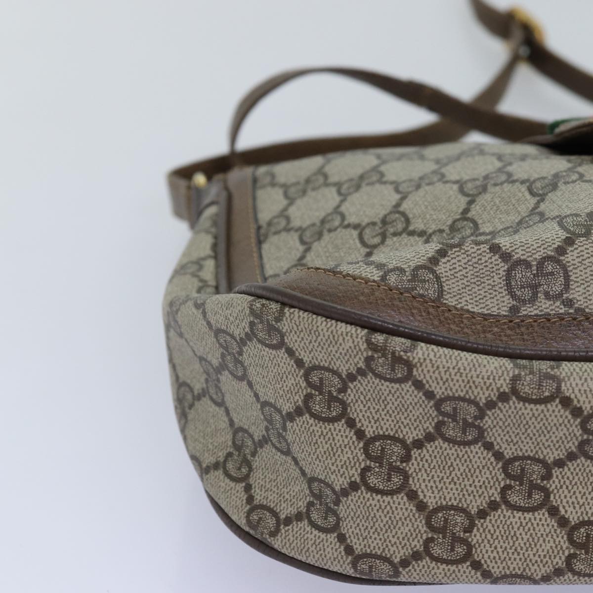 GUCCI GG Supreme Web Sherry Line Shoulder Bag PVC Leather Beige ep4259