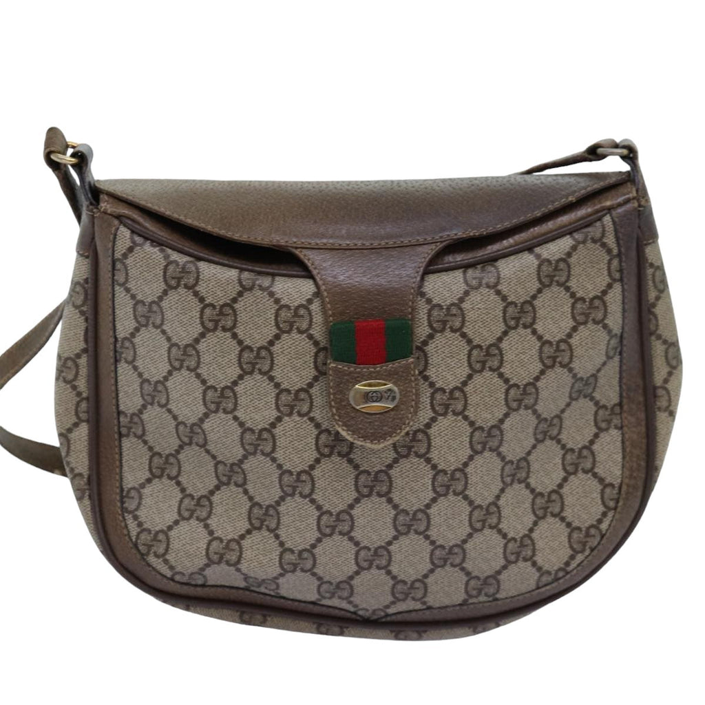 GUCCI GG Supreme Web Sherry Line Shoulder Bag PVC Leather Beige ep4259