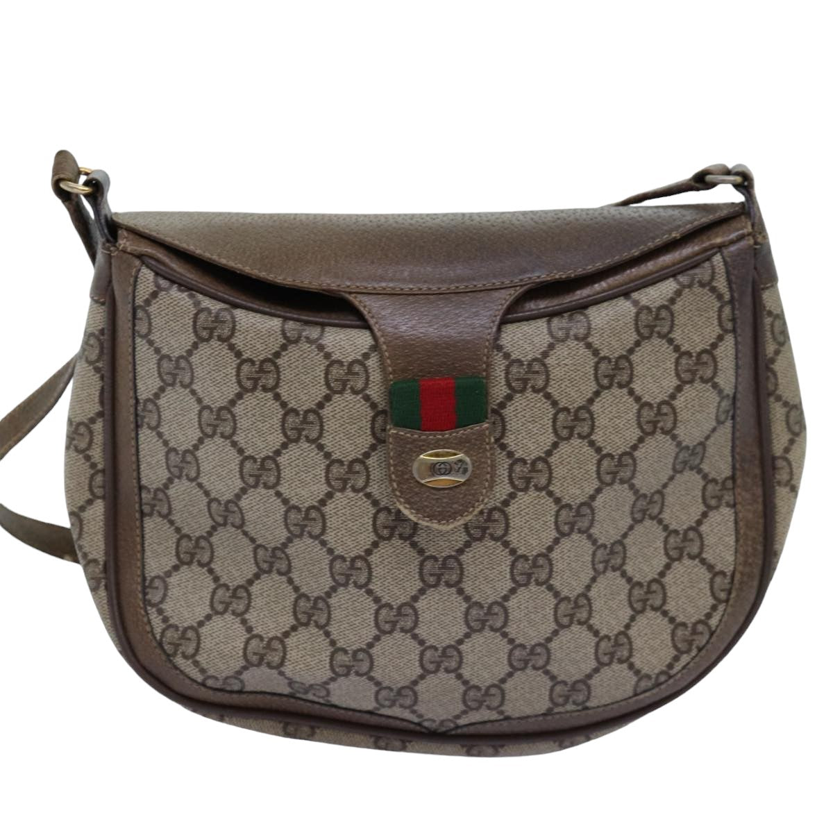 GUCCI GG Supreme Web Sherry Line Shoulder Bag PVC Leather Beige ep4259