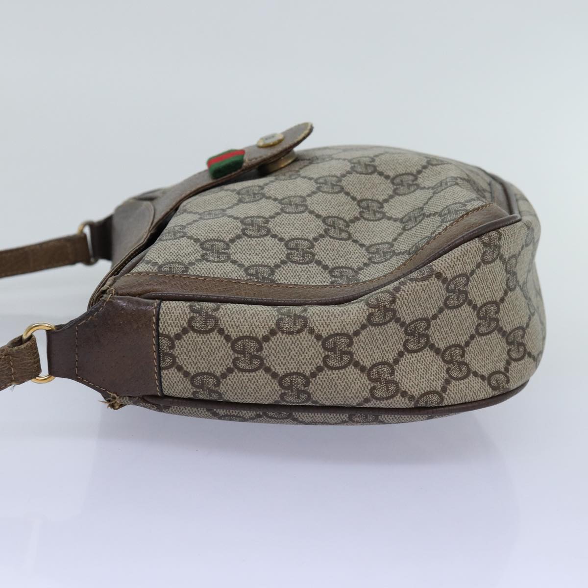 GUCCI GG Supreme Web Sherry Line Shoulder Bag PVC Leather Beige ep4259