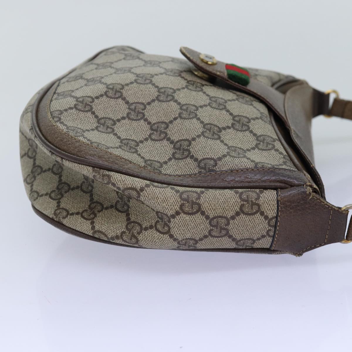 GUCCI GG Supreme Web Sherry Line Shoulder Bag PVC Leather Beige ep4259