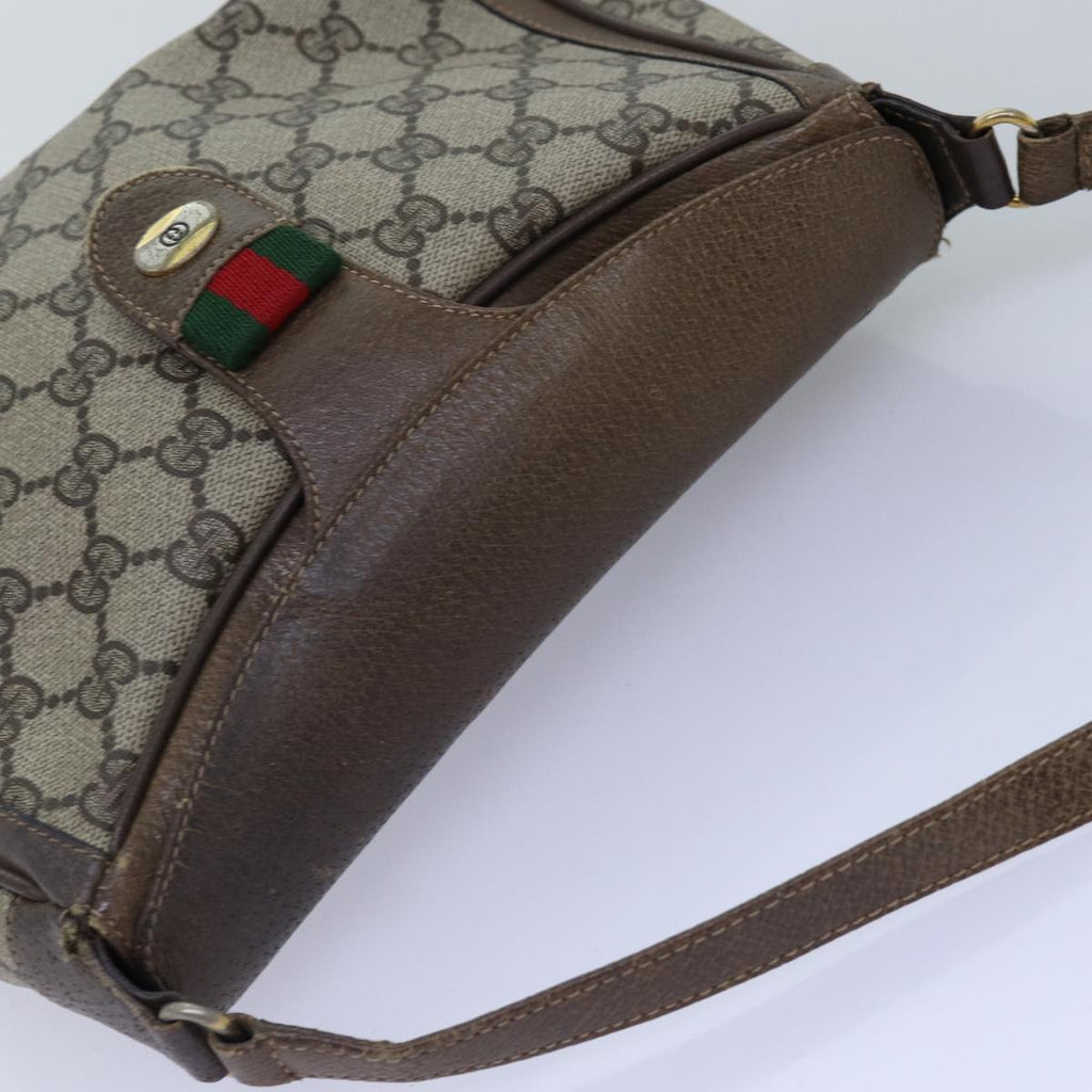 GUCCI GG Supreme Web Sherry Line Shoulder Bag PVC Leather Beige ep4259