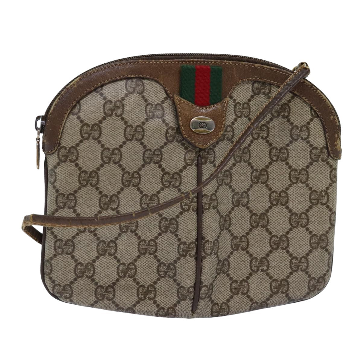 GUCCI GG Supreme Web Sherry Line Shoulder Bag PVC Leather Beige ep4265