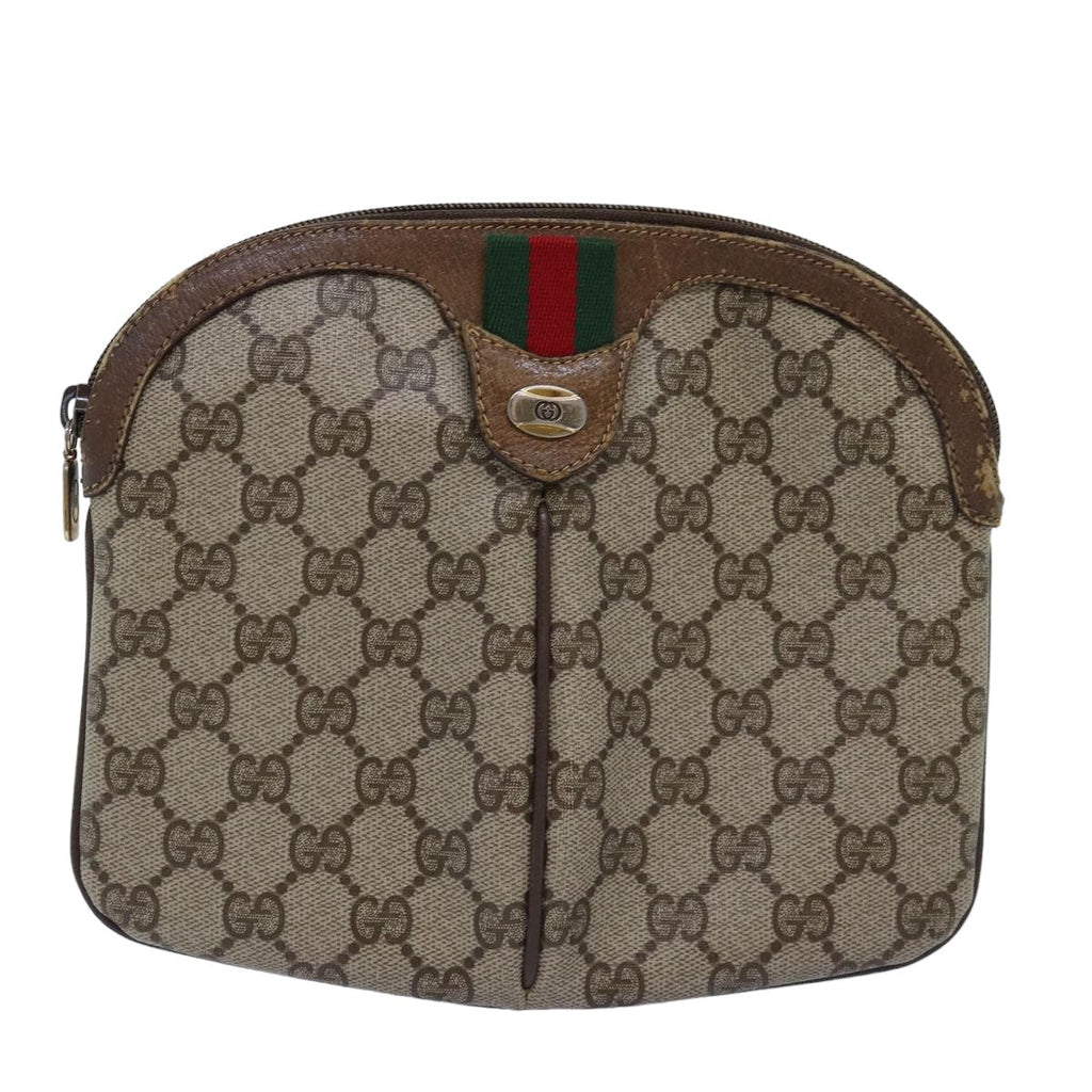 GUCCI GG Supreme Web Sherry Line Shoulder Bag PVC Leather Beige ep4265