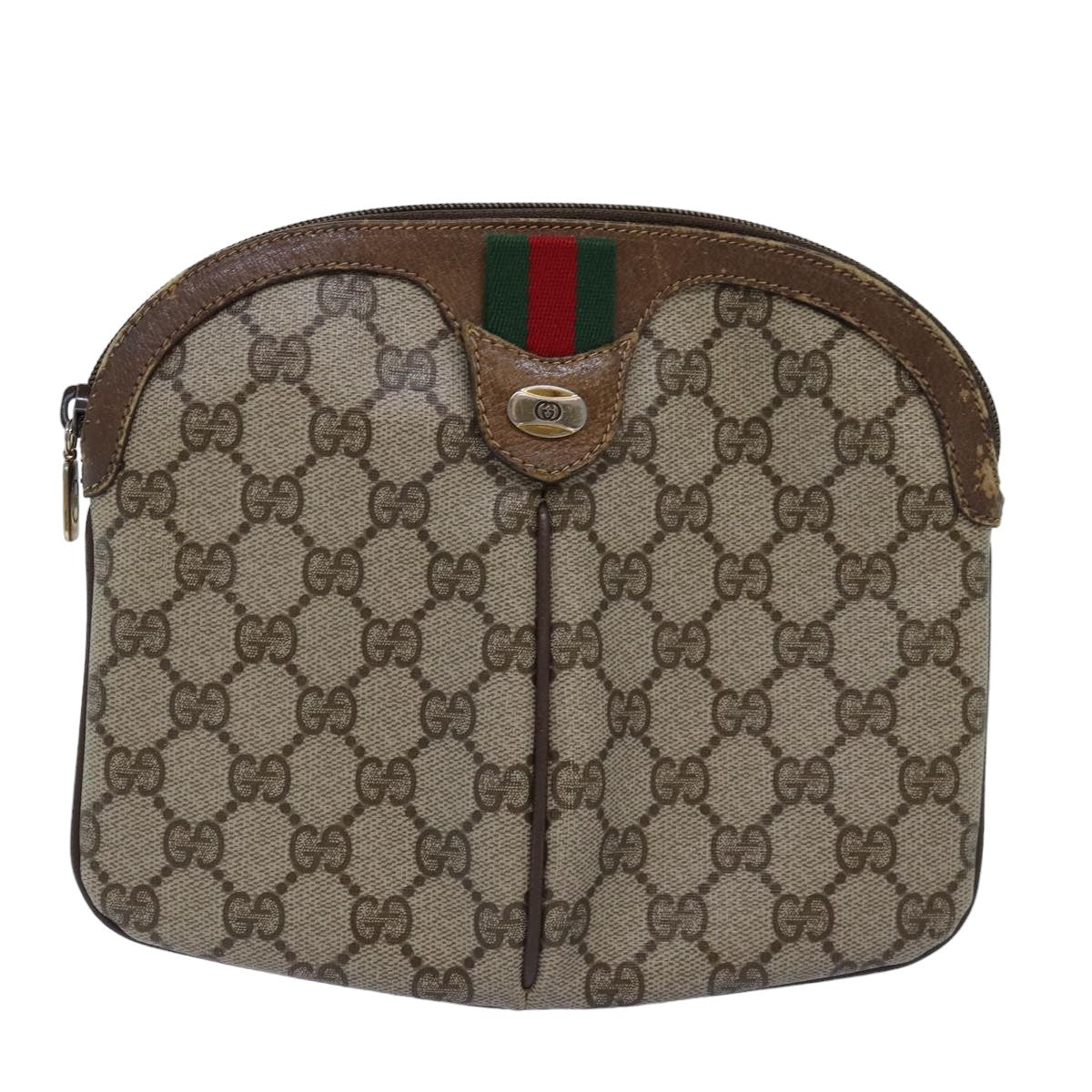 GUCCI GG Supreme Web Sherry Line Shoulder Bag PVC Leather Beige ep4265