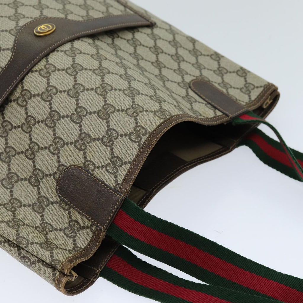 GUCCI GG Supreme Web Sherry Line Tote Bag PVC Beige Red 002 4487 39 ep4289