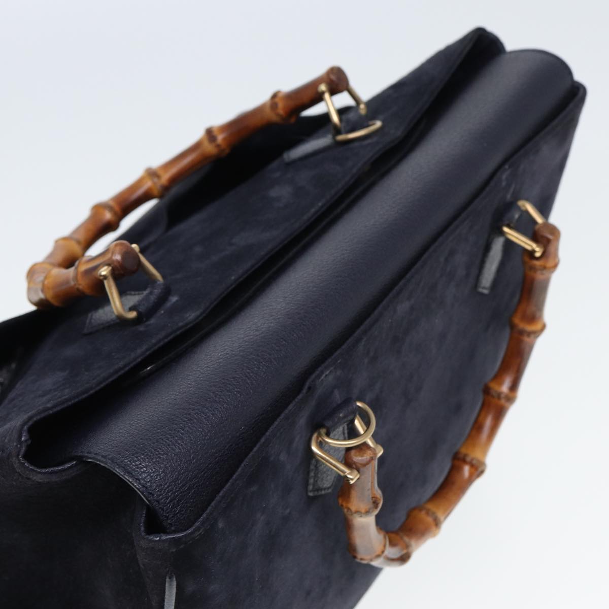 GUCCI Bamboo Hand Bag Suede 2way Navy 002 2855 0322 0 ep4351