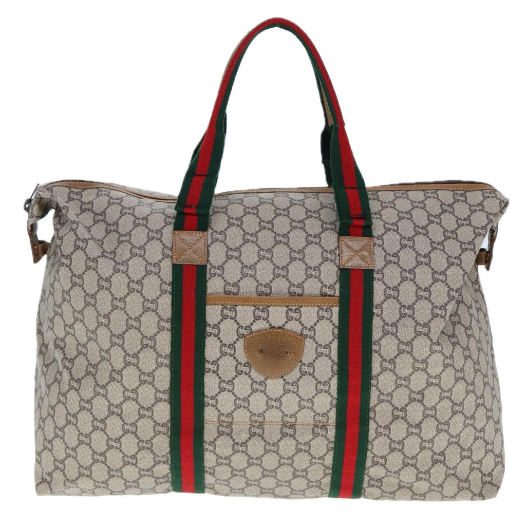 GUCCI GG Plus Supreme Web Sherry Line Tote Bag PVC Beige Red Green ep4377