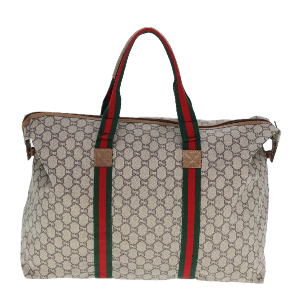 GUCCI GG Plus Supreme Web Sherry Line Tote Bag PVC Beige Red Green ep4377