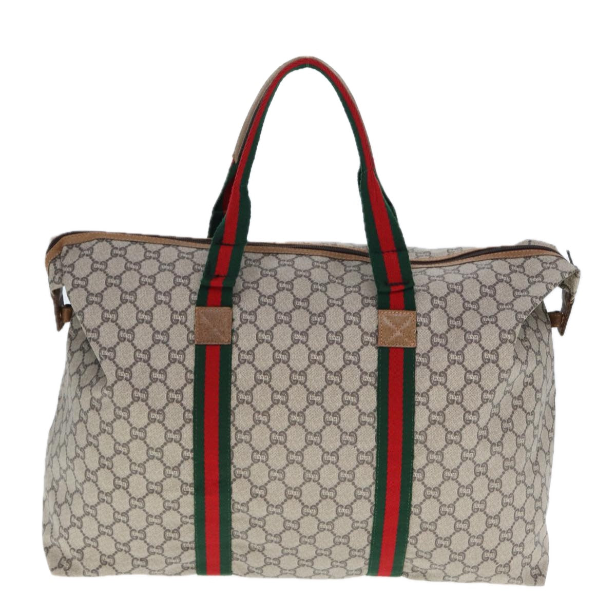 GUCCI GG Plus Supreme Web Sherry Line Tote Bag PVC Beige Red Green ep4377