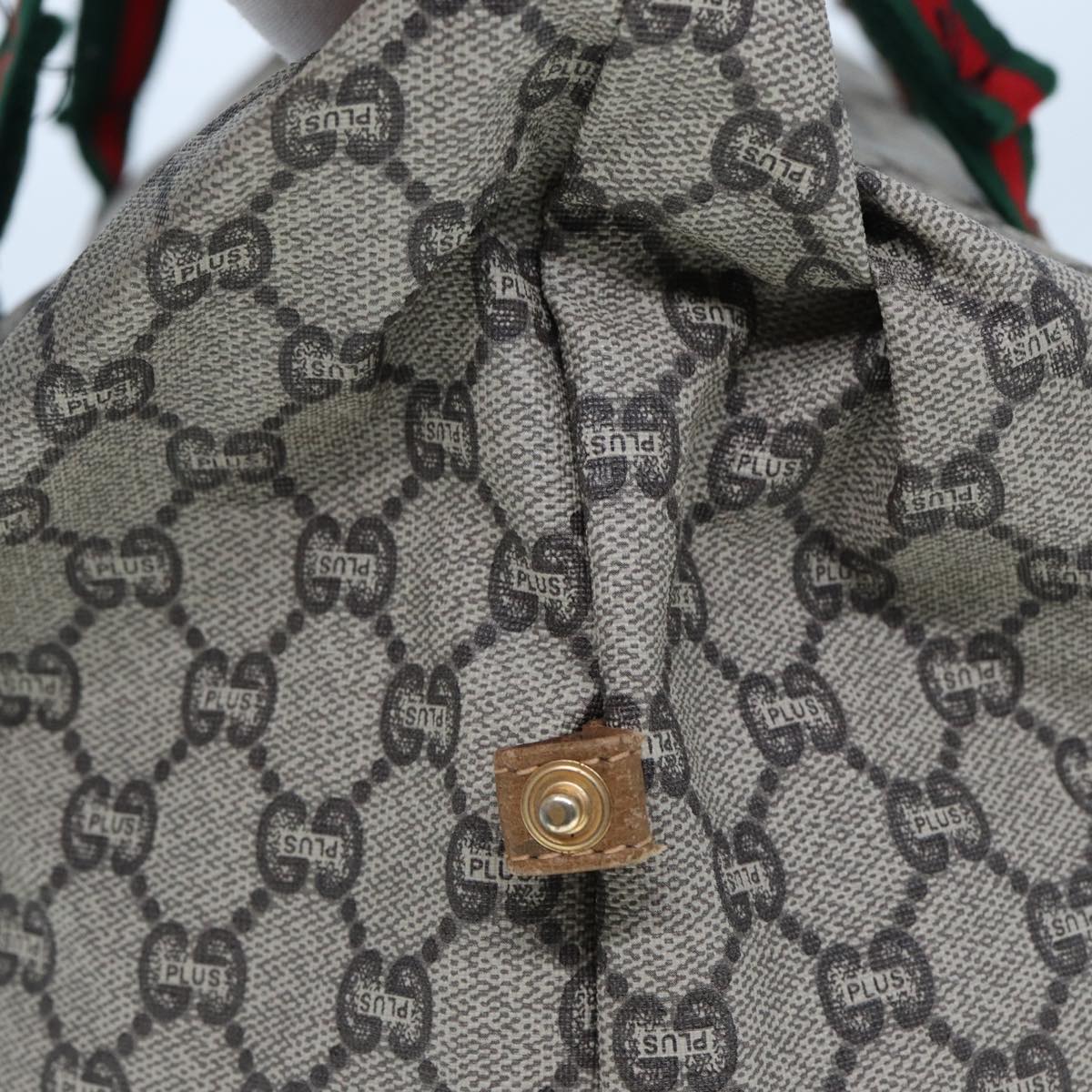GUCCI GG Plus Supreme Web Sherry Line Tote Bag PVC Beige Red Green ep4377