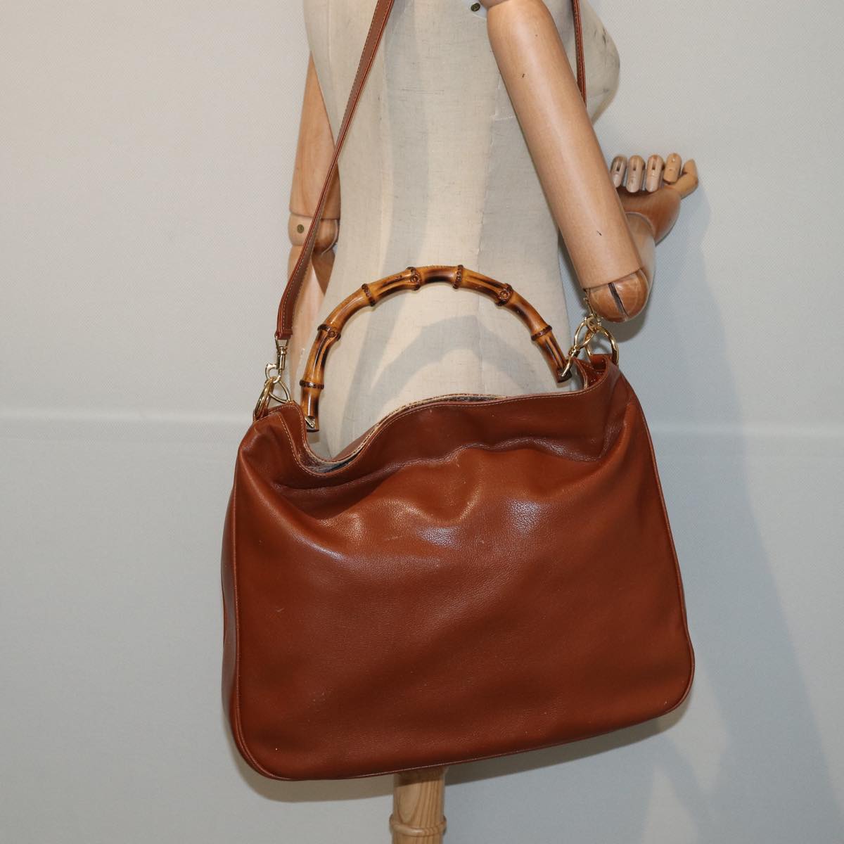 GUCCI Bamboo Hand Bag Leather Brown 001 1781 1577 ep4379