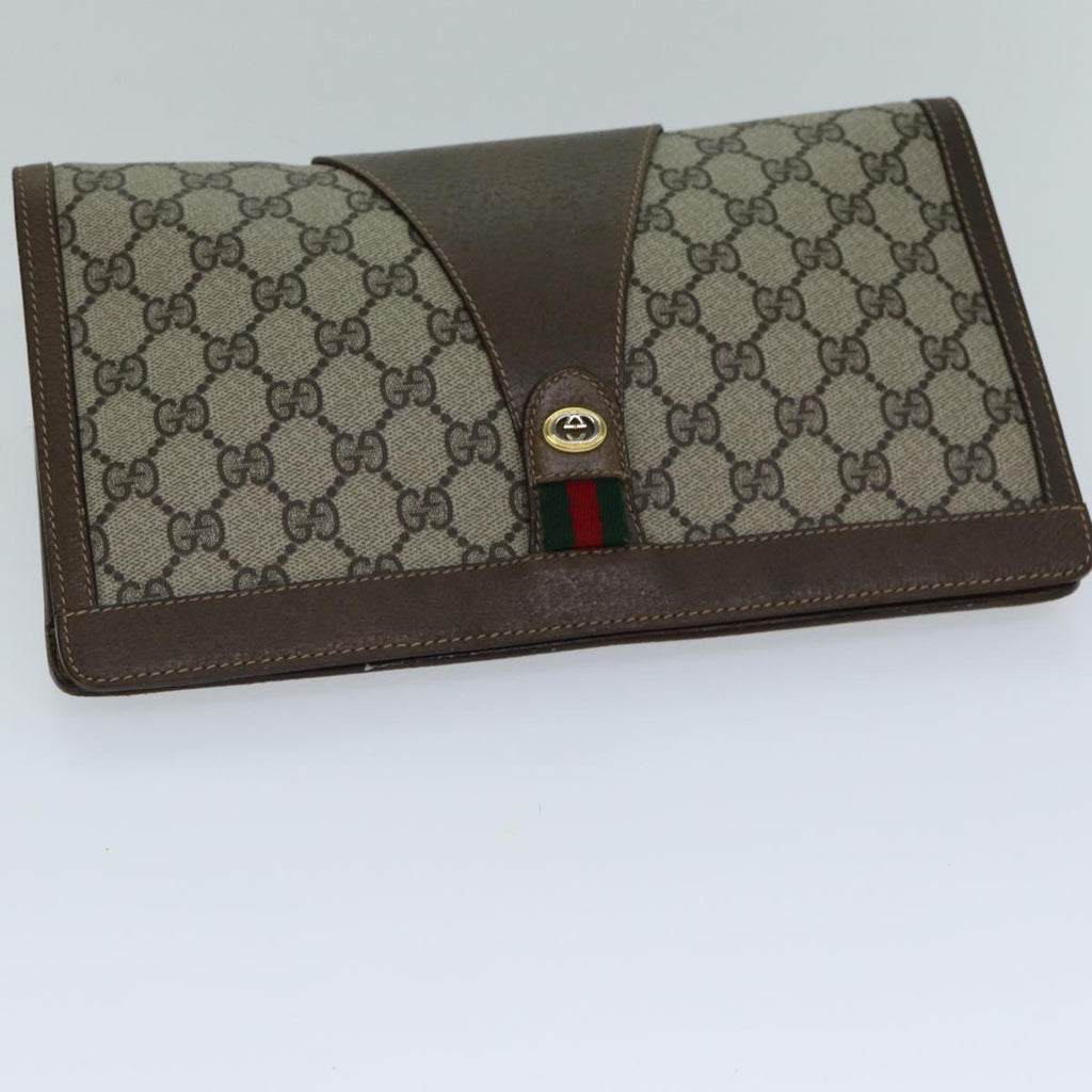 GUCCI GG Supreme Web Sherry Line Clutch Bag PVC Navy Red 89 01 033 ep4398