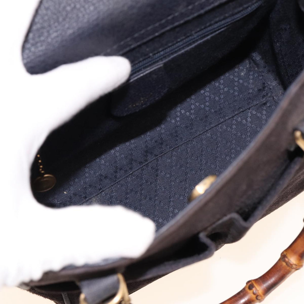 GUCCI Bamboo Hand Bag Suede 2way Navy 000 123 0316 ep4450