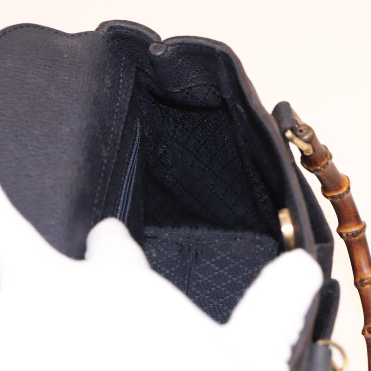 GUCCI Bamboo Hand Bag Suede 2way Navy 000 123 0316 ep4450