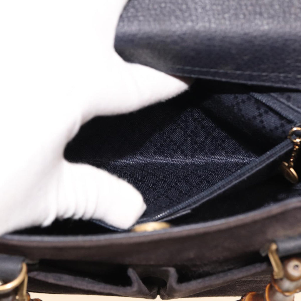 GUCCI Bamboo Hand Bag Suede 2way Navy 000 123 0316 ep4450