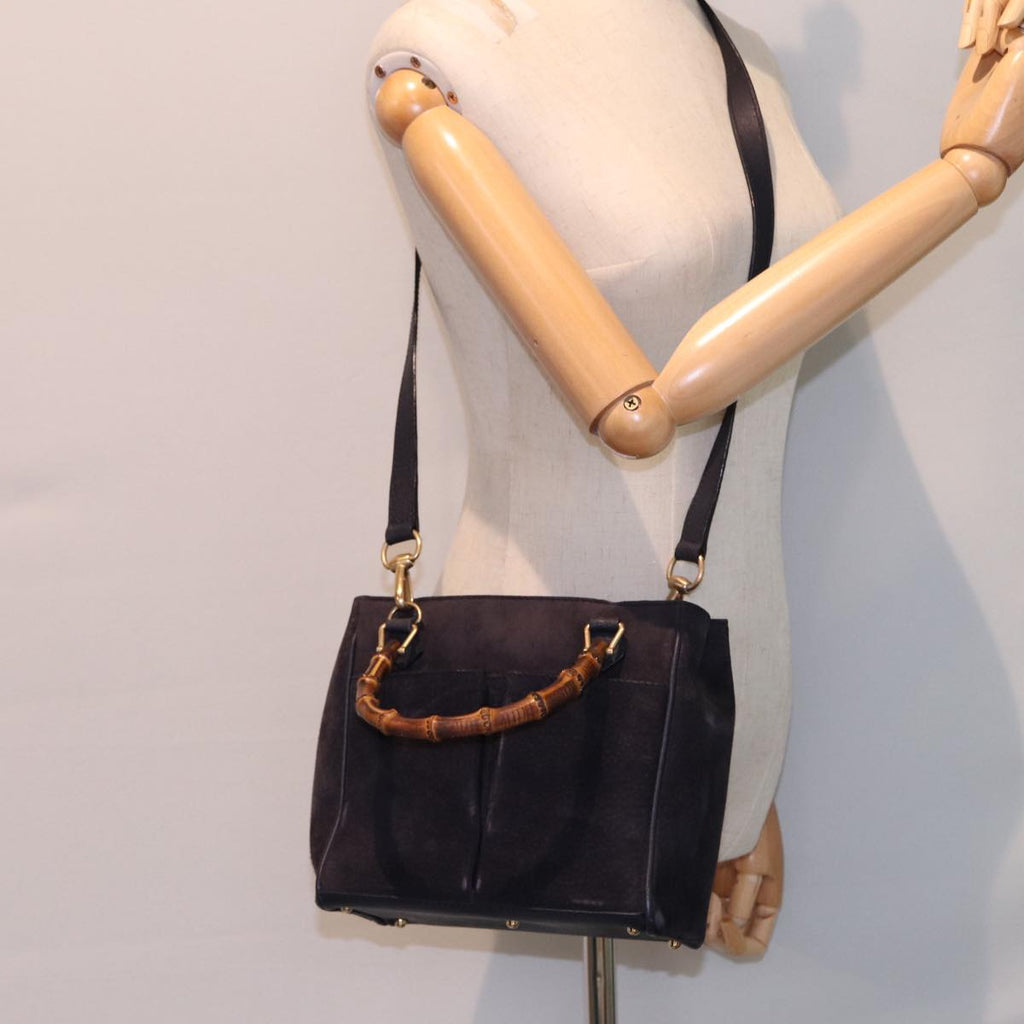 GUCCI Bamboo Hand Bag Suede 2way Navy 000 123 0316 ep4450