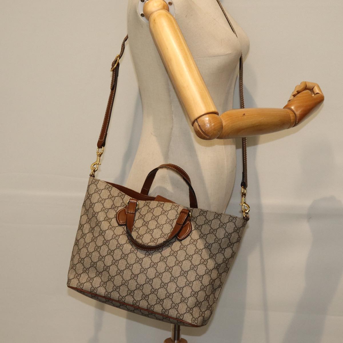 GUCCI GG Supreme Hand Bag PVC 2way Beige 473887 ep4453