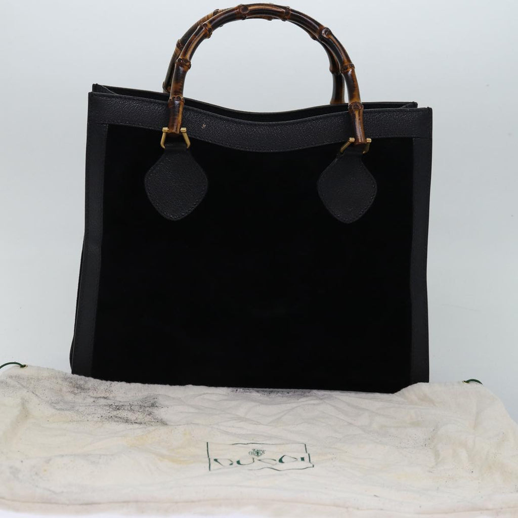 GUCCI Bamboo Tote Bag Suede Leather Black ep4462