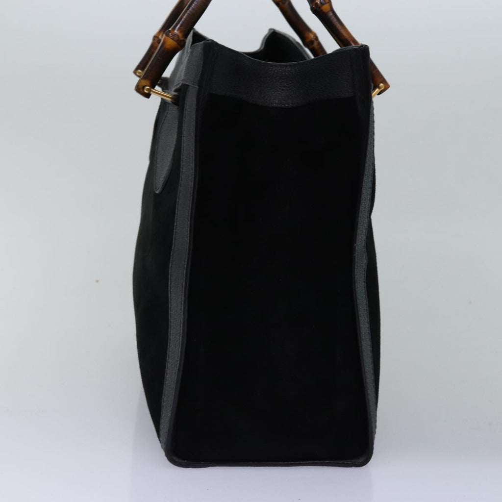 GUCCI Bamboo Tote Bag Suede Leather Black ep4462