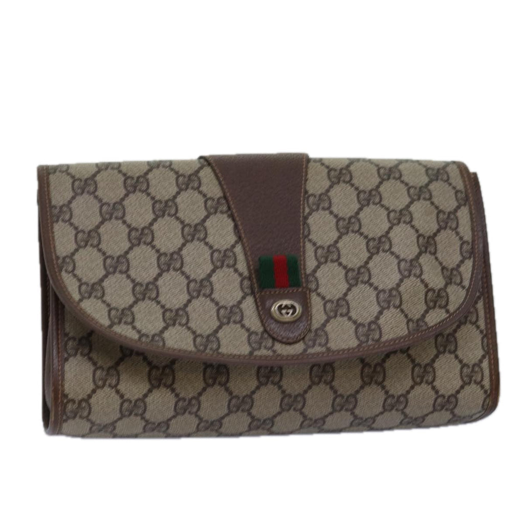 GUCCI GG Supreme Web Sherry Line Clutch Bag PVC Beige Red 156 01 030 ep4466