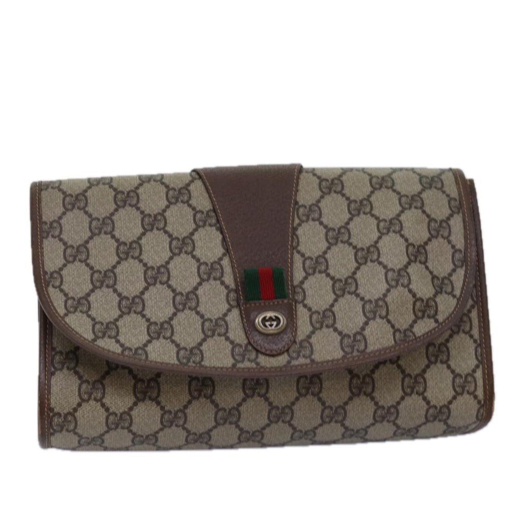 GUCCI GG Supreme Web Sherry Line Clutch Bag PVC Beige Red 156 01 030 ep4466
