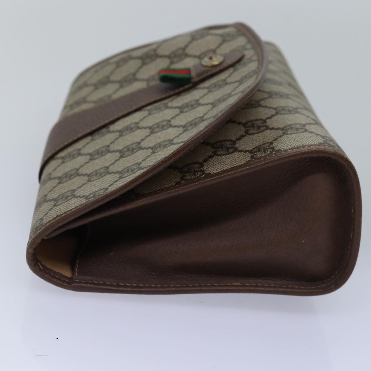 GUCCI GG Supreme Web Sherry Line Clutch Bag PVC Beige Red 156 01 030 ep4466