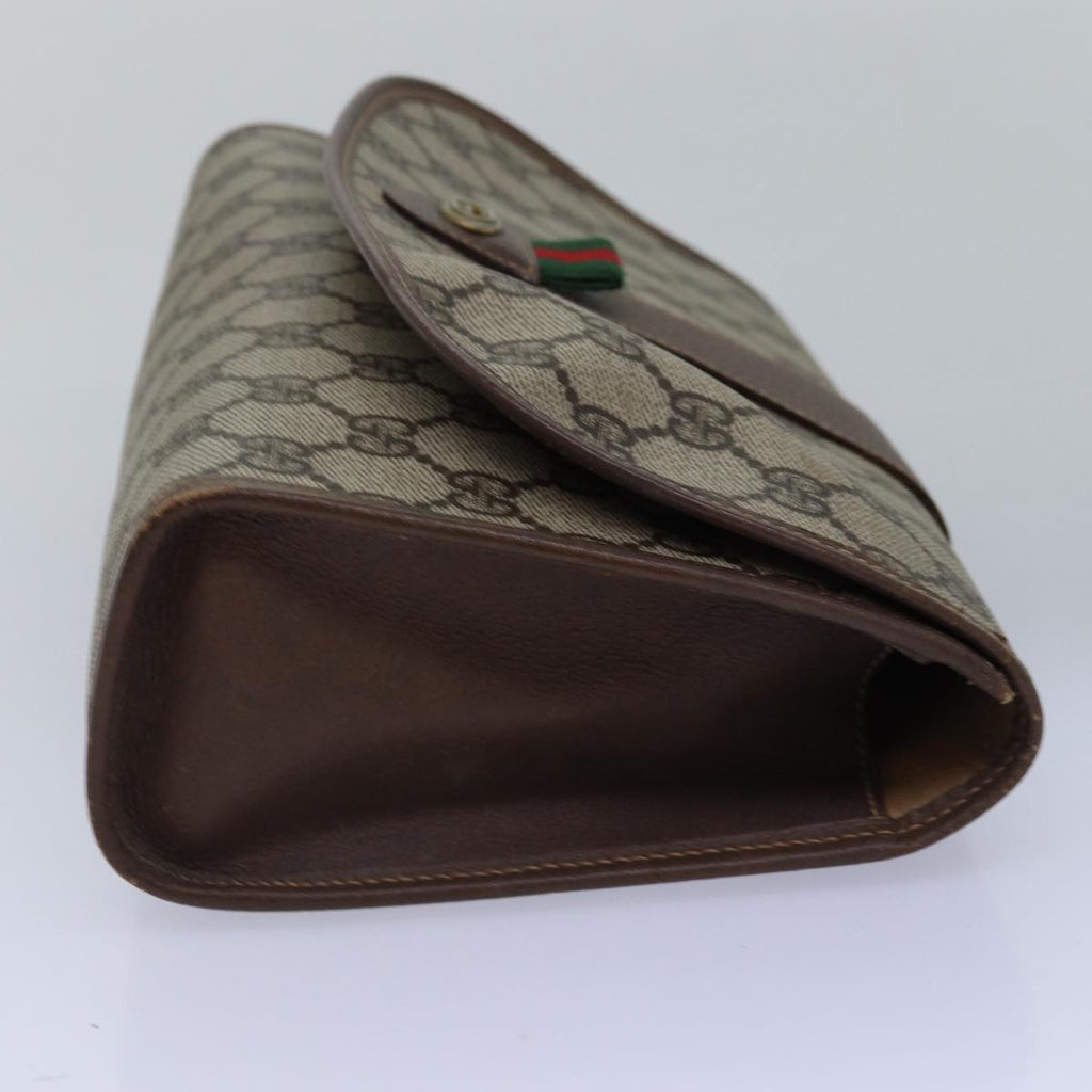 GUCCI GG Supreme Web Sherry Line Clutch Bag PVC Beige Red 156 01 030 ep4466