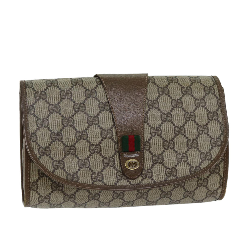 GUCCI GG Supreme Web Sherry Line Clutch Bag PVC Beige Red 89 01 030 ep4492