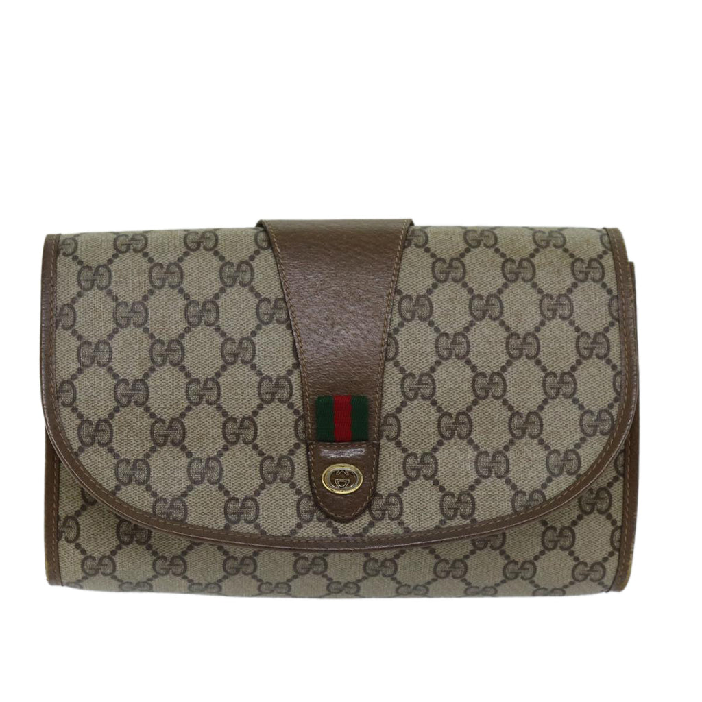 GUCCI GG Supreme Web Sherry Line Clutch Bag PVC Beige Red 89 01 030 ep4492