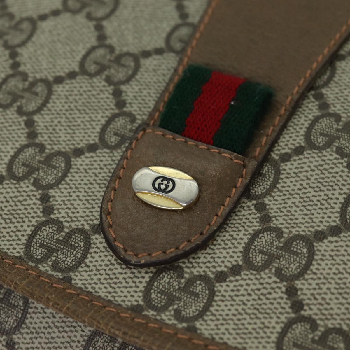 GUCCI GG Supreme Web Sherry Line Clutch Bag PVC Leather Beige ep4493