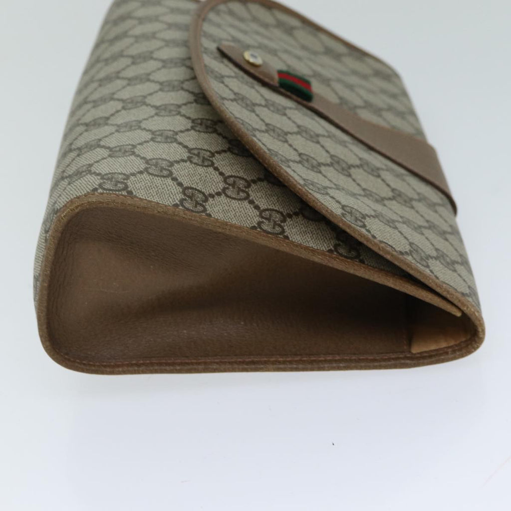 GUCCI GG Supreme Web Sherry Line Clutch Bag PVC Leather Beige ep4493