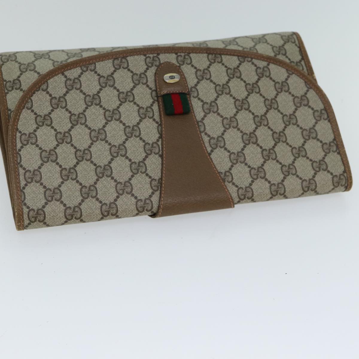 GUCCI GG Supreme Web Sherry Line Clutch Bag PVC Leather Beige ep4493