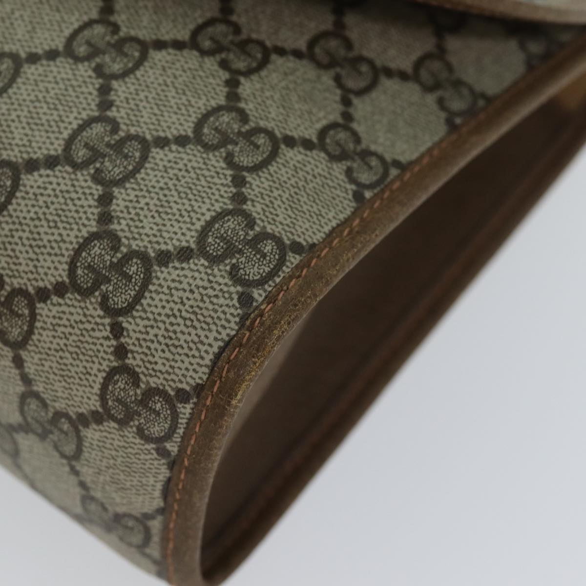GUCCI GG Supreme Web Sherry Line Clutch Bag PVC Leather Beige ep4493
