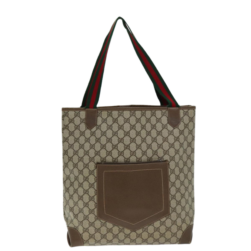 GUCCI GG Supreme Web Sherry Line Tote Bag PVC Beige Red 002 904 0222 ep4497