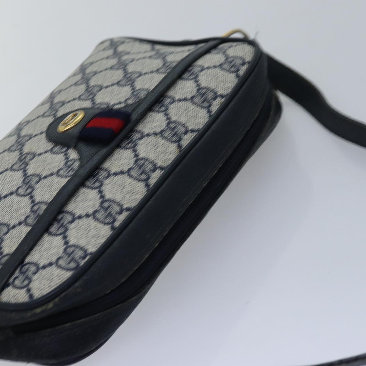 GUCCI GG Supreme Sherry Line Shoulder Bag PVC Navy Red 116 02 089 ep4504