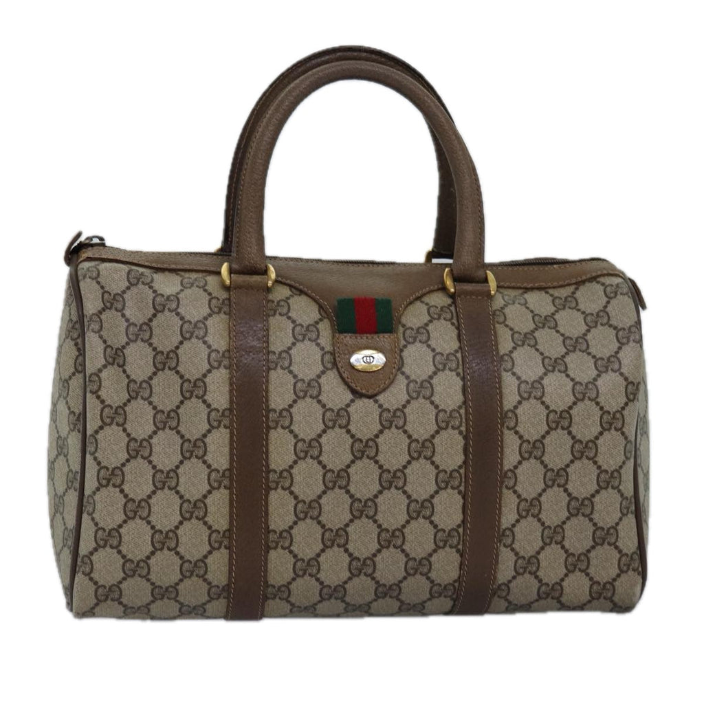 GUCCI GG Supreme Web Sherry Line Boston Bag PVC Beige Red 58 02 007 ep4540