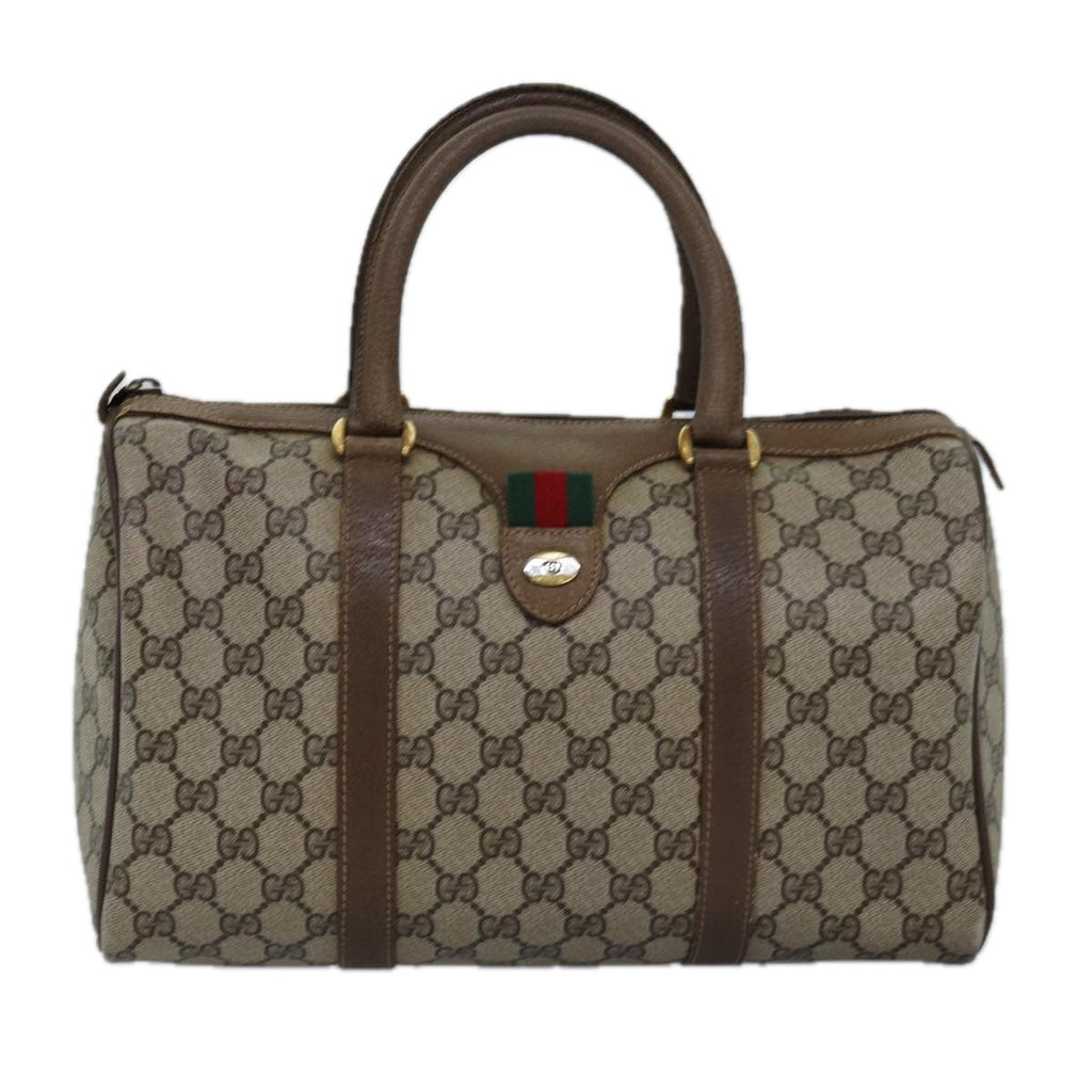 GUCCI GG Supreme Web Sherry Line Boston Bag PVC Beige Red 58 02 007 ep4540