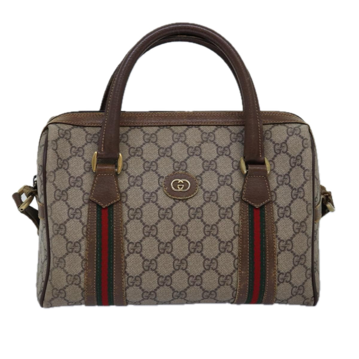 GUCCI GG Supreme Web Sherry Line Boston Bag PVC Beige 002 115 6697 ep4571