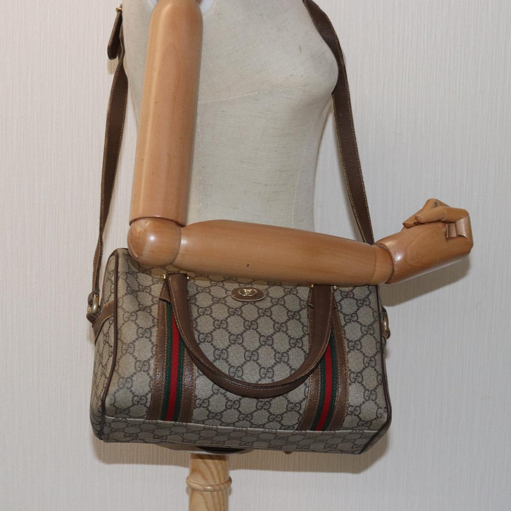 GUCCI GG Supreme Web Sherry Line Boston Bag PVC Beige 002 115 6697 ep4571