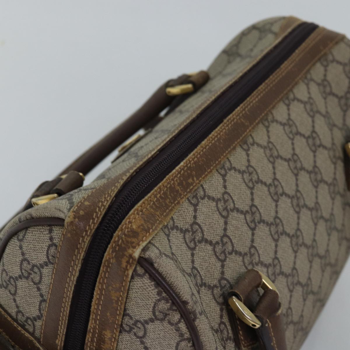 GUCCI GG Supreme Web Sherry Line Boston Bag PVC Beige 002 115 6697 ep4571